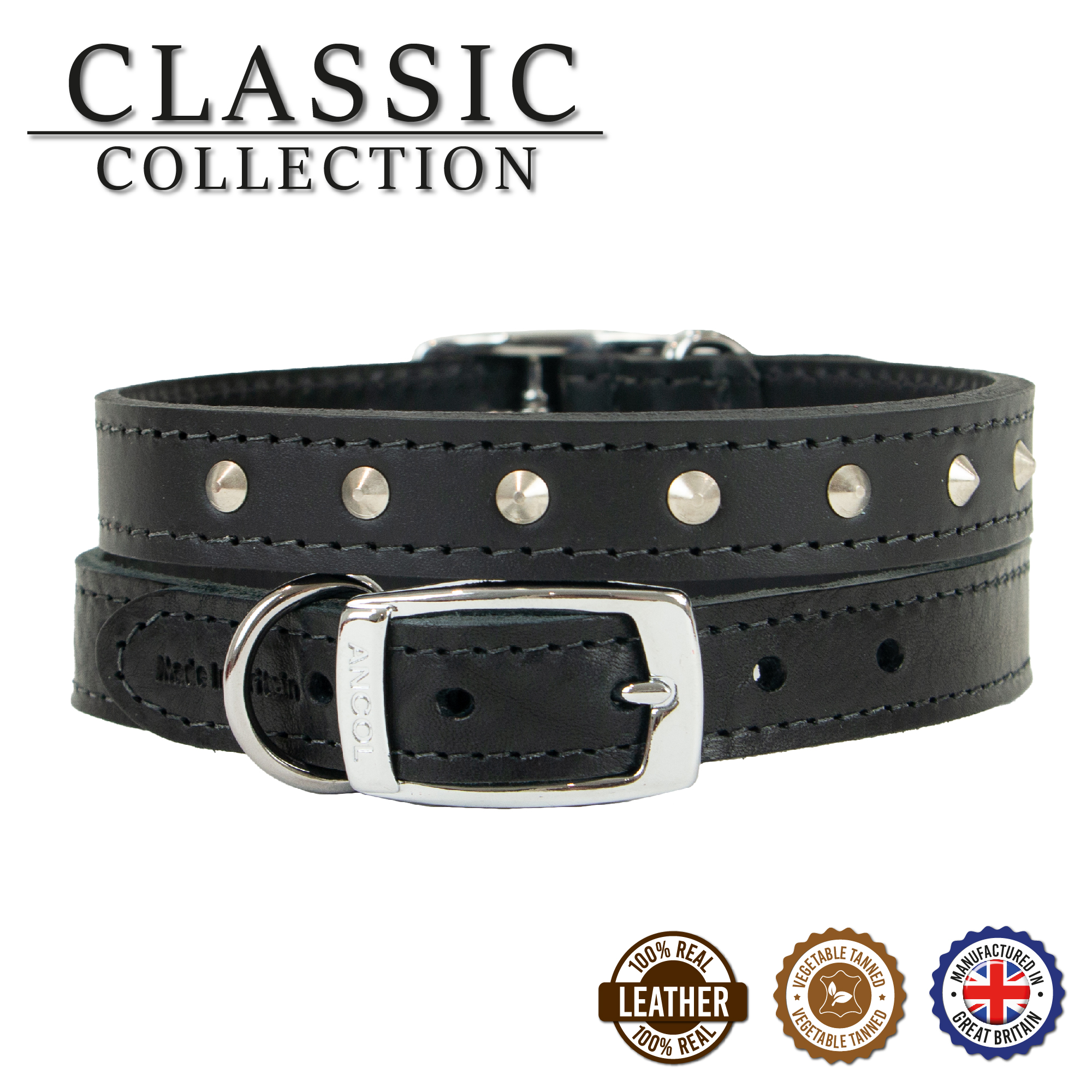 Dog collar black store leather