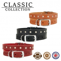 Leather Stud Collar Tan 20-26cm Size 1