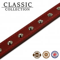 Leather Stud Collar Red 26-31cm Size 2