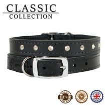 Leather Stud Collar Black 45-54cm Size 6