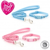 Small Bite Refl Paw&Bone Collar Lead Set Pink