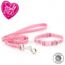 Small Bite Refl Paw&Bone Collar Lead Set Pink