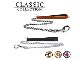 Leather Heavy Chain Lead Tan 80cm