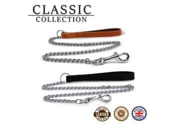 Leather Heavy Chain Lead Black 90cm