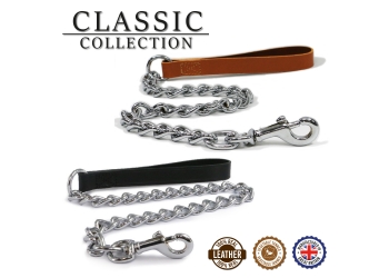 Leather Extra Heavy Chain Lead Tan 80cm