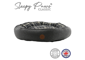 Black and Grey Tartan Donut Bed 70cm