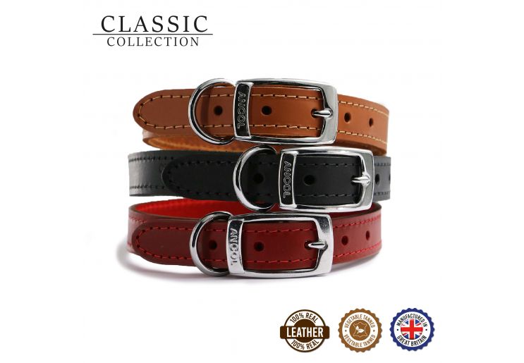 ancol red leather dog collar