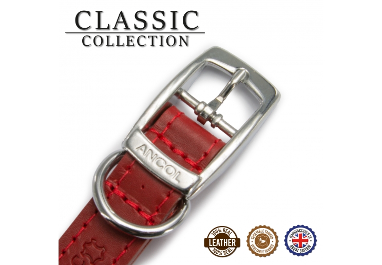 Classic Leather Collar Red 20-26cm Size 1