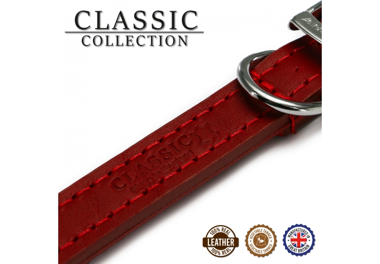 Classic Leather Collar Red 28-36cm Size 3