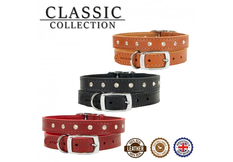 Leather Stud Collar Tan 20-26cm Size 1