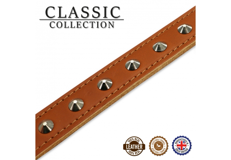 Leather Stud Collar Tan 20-26cm Size 1