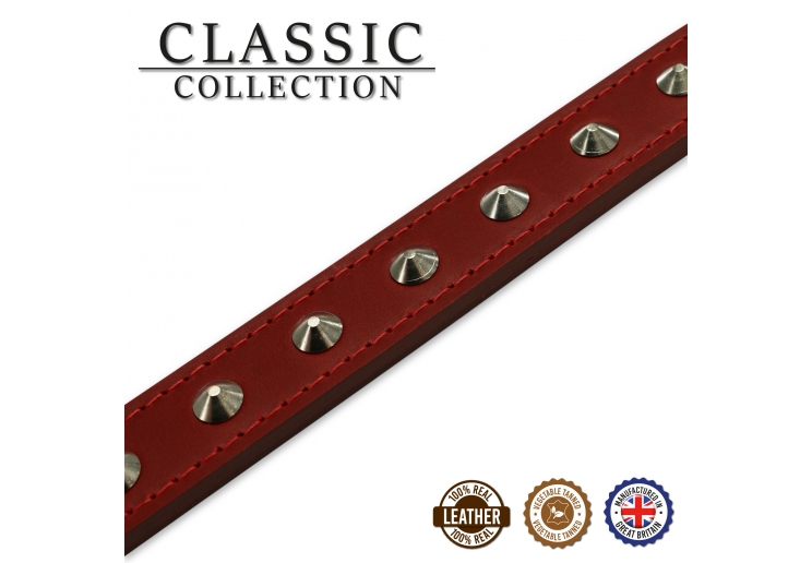 Leather Stud Collar Red 26-31cm Size 2