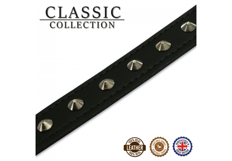 Leather Stud Collar Black 45-54cm Size 6