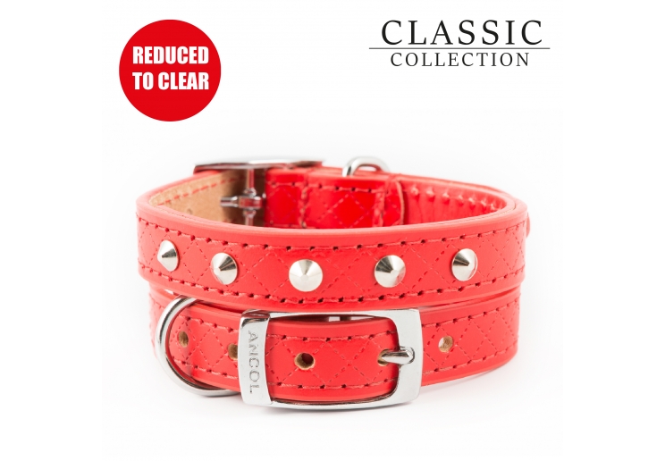 Diamond Stud Collar Red 46-56cm L