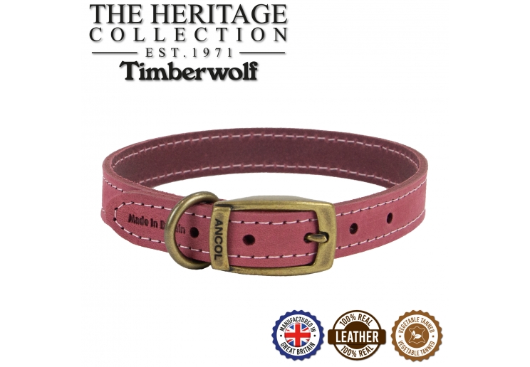 Timberwolf Leather Collar Raspberry 20-26cm Size 1