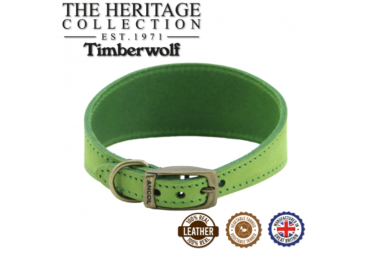 Timberwolf Whippet Leather Collar Green 30-34cm