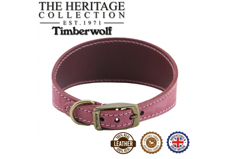 Timberwolf Whippet Leather Collar Raspberry30-34cm