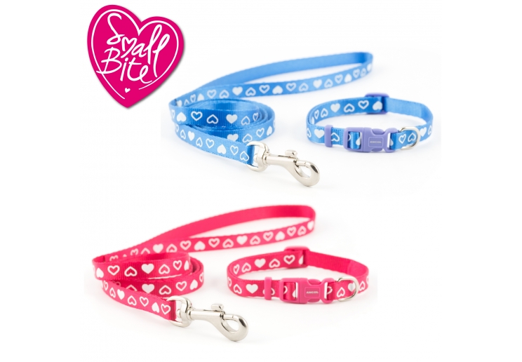 Small Bite Heart Collar Lead Set Raspberry