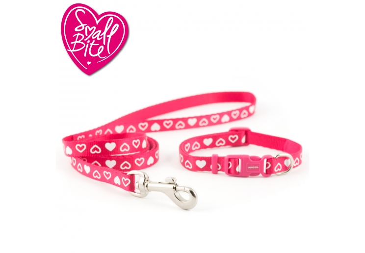 Small Bite Heart Collar Lead Set Raspberry