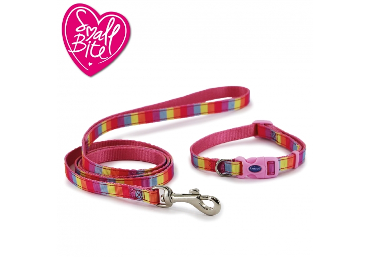 Small Bite Rainbow Collar Lead Set Pink