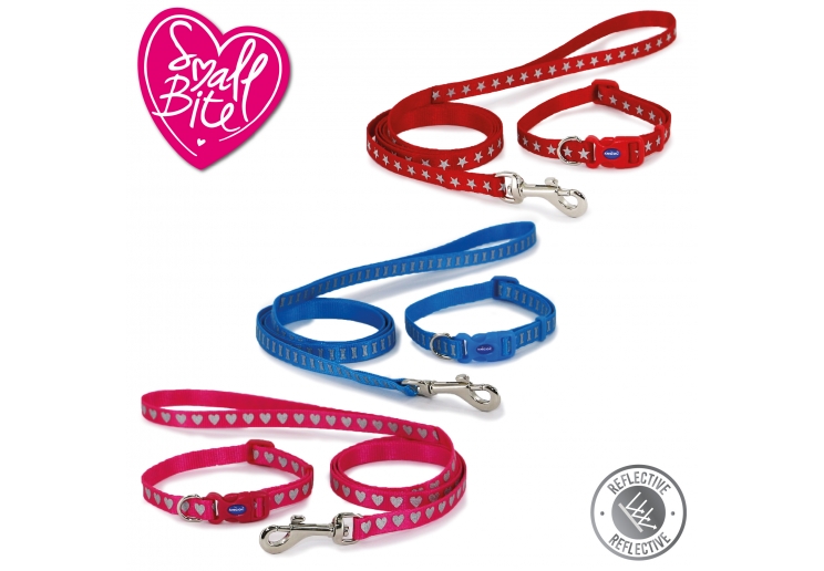 Small Bite Reflective Star Collar Lead Set Red