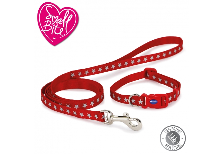 Small Bite Reflective Star Collar Lead Set Red