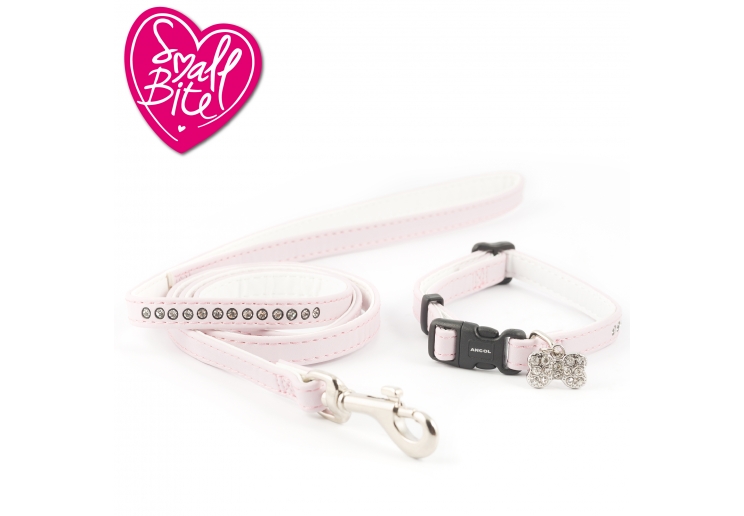 Small Bite Jewel Collar Lead Set Pink