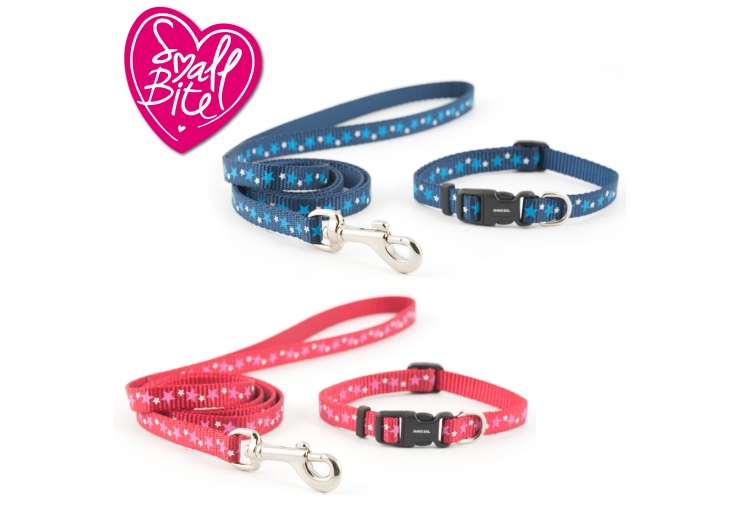 Small Bite Stars Collar Lead Set Red