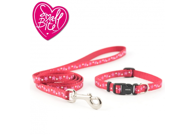 Small Bite Stars Collar Lead Set Red