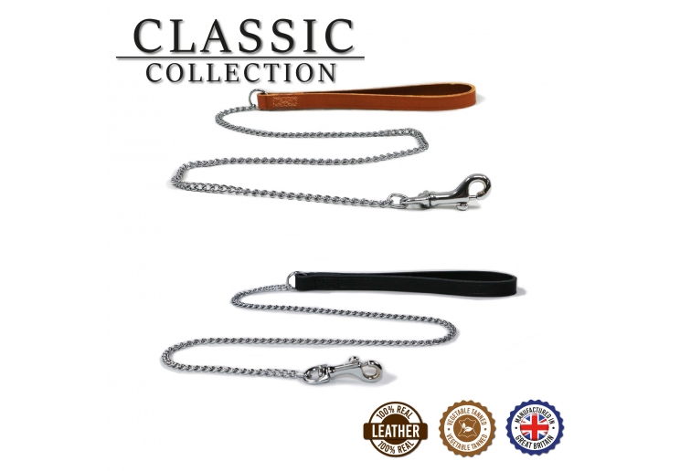 Leather Fine Chain Lead Tan 87cm