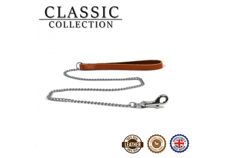 Leather Fine Chain Lead Tan 87cm