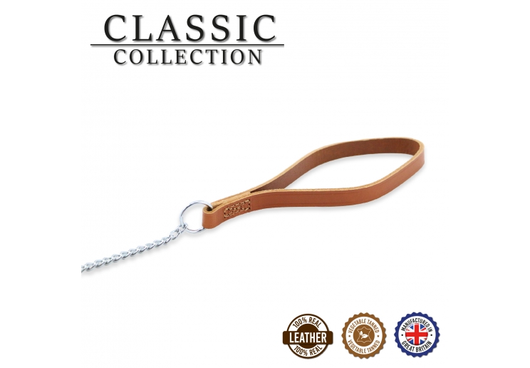 Leather Fine Chain Lead Tan 87cm