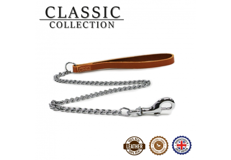 Leather Medium Chain Lead Tan 80cm