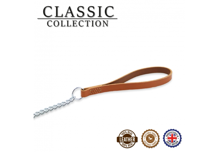 Leather Medium Chain Lead Tan 80cm