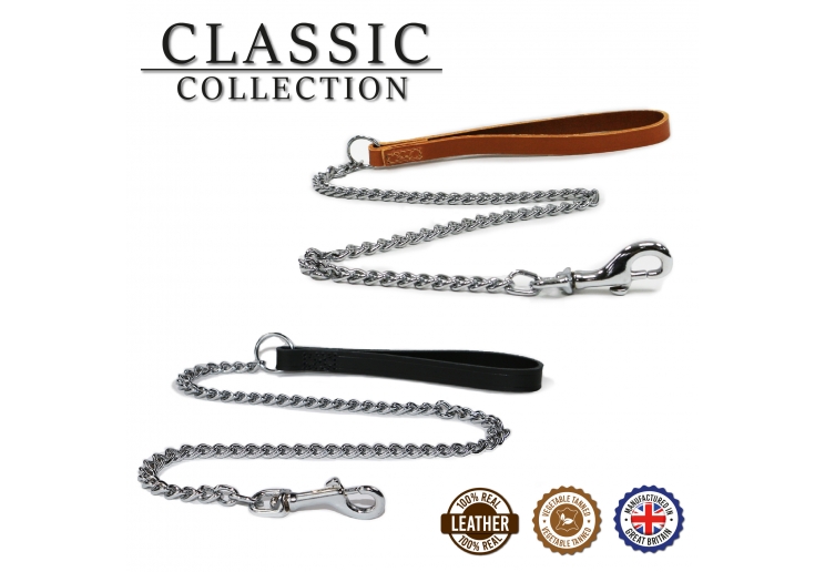 Leather Medium Chain Lead Black 80cm