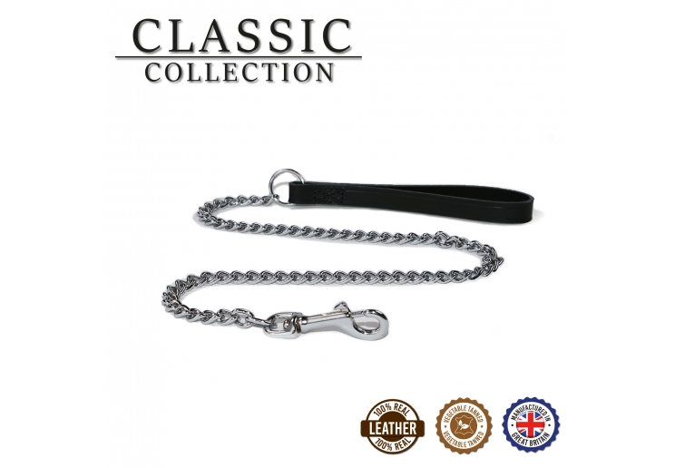 Leather Medium Chain Lead Black 80cm