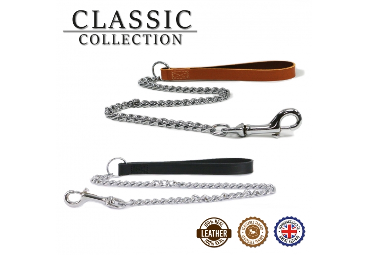 Leather Heavy Chain Lead Black 80cm