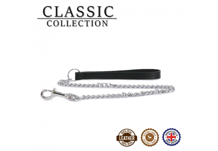 Leather Heavy Chain Lead Black 80cm