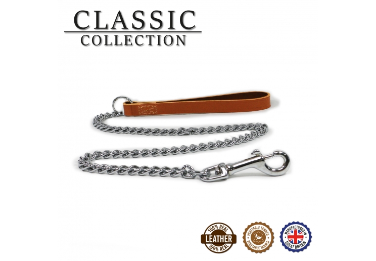 Leather Heavy Chain Lead Tan 90cm