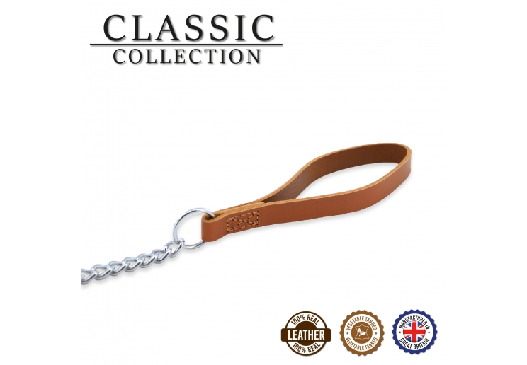 Leather Heavy Chain Lead Tan 90cm