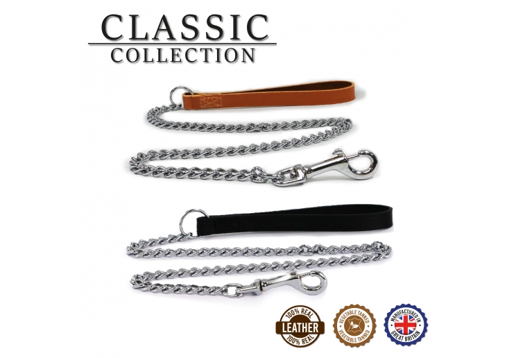 Leather Heavy Chain Lead Black 90cm