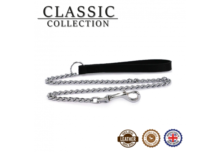 Leather Heavy Chain Lead Black 90cm