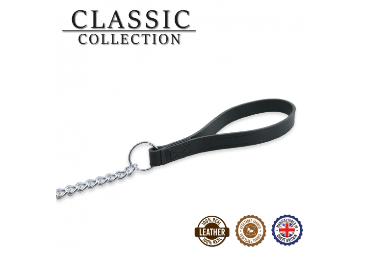 Leather Heavy Chain Lead Black 90cm