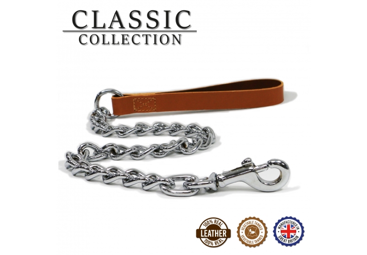 Leather Extra Heavy Chain Lead Tan 80cm