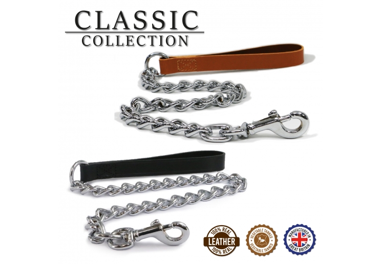 Leather Extra Heavy Chain Lead Black 80cm