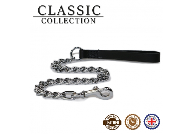 Leather Extra Heavy Chain Lead Black 80cm