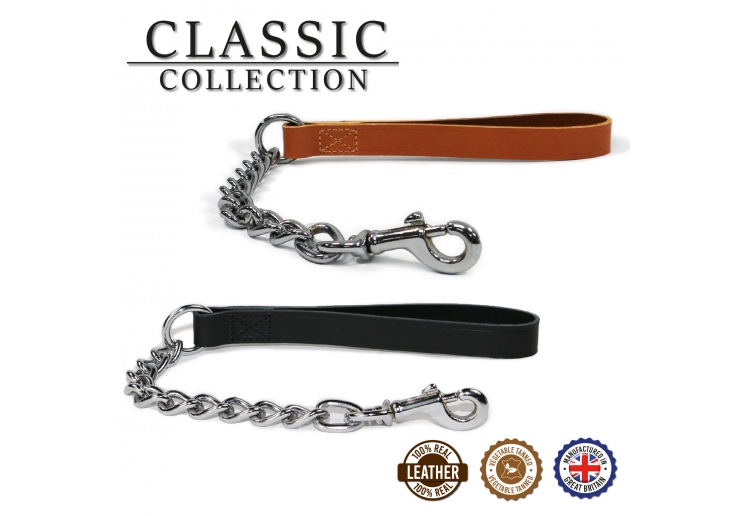 Leather Extra Heavy Chain Lead Tan 50cm