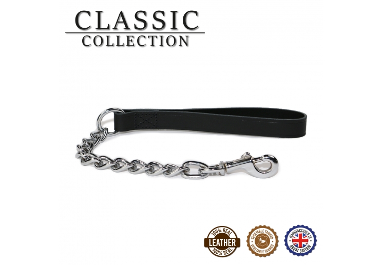 Leather Extra Heavy Chain Lead Black 50cm