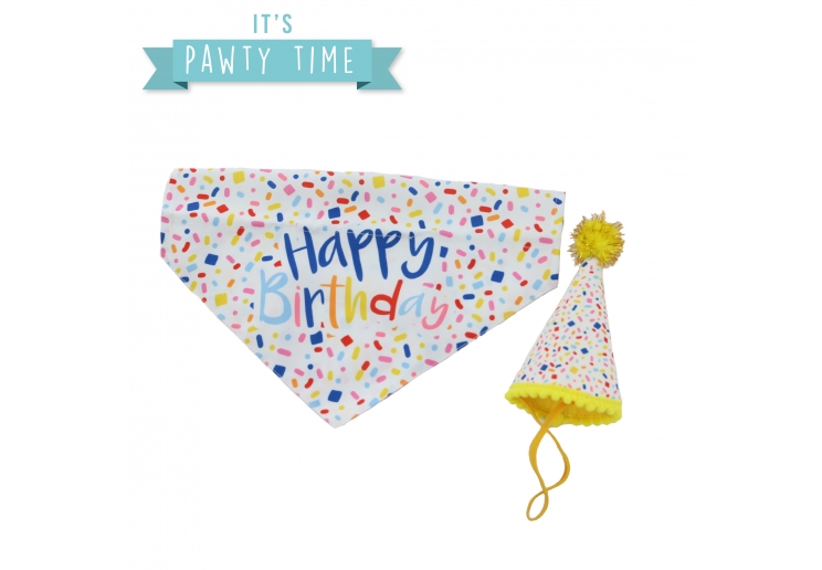 Pawty Sprinkle Hat with Bandana Set M/L