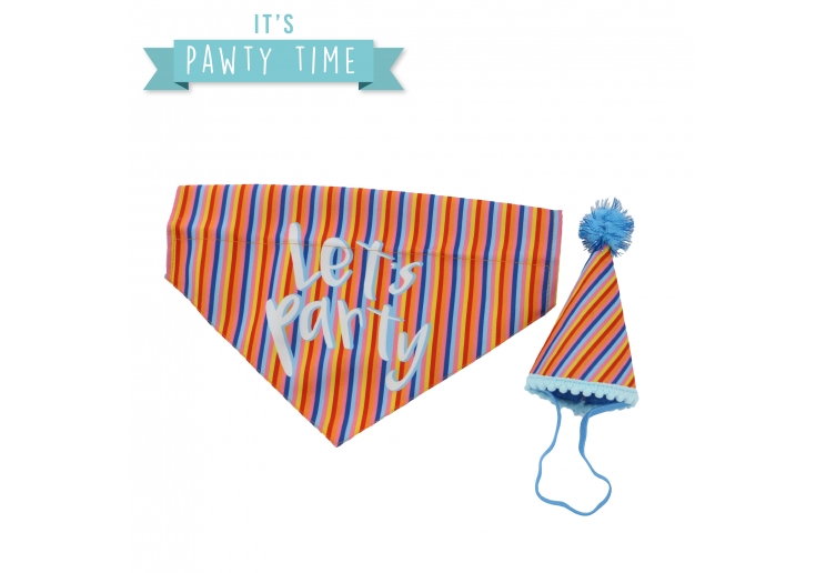 Pawty Stripe Hat with Bandana Set M/L